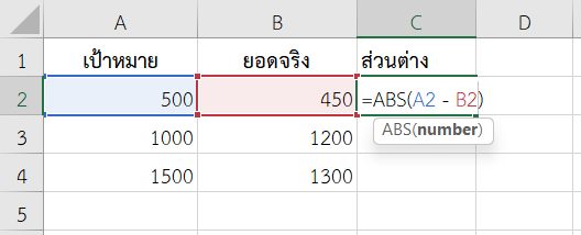 ใช้ฟังก์ชัน ABS ใน Excel คำนวณส่วนต่างโดยไม่สนใจเครื่องหมาย