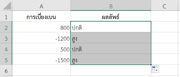 ถ้าค่าสัมบูรณ์เกิน 1000 ให้แสดง “สูง”, ถ้าไม่เกินให้แสดง “ปกติ”