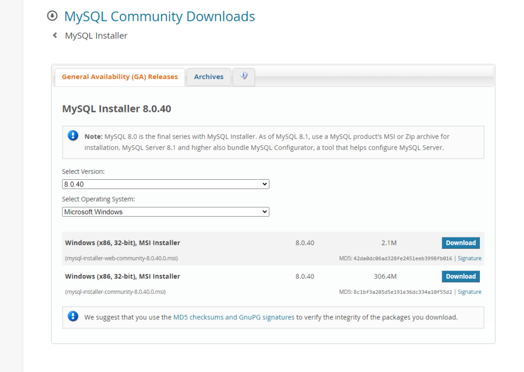 ดาวน์โหลด MySQL