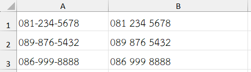 ผลลัพธ์จากการใช้ฟังก์ชัน SUBSTITUTE ใน Excel เปลี่ยนเครื่องหมายขีดเป็นช่องว่าง