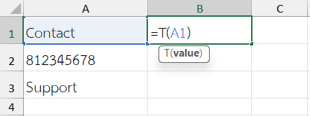 ใช้ฟังก์ชัน T ใน Excel แยกเฉพาะข้อความออกมา