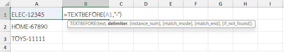 ใช้ฟังก์ชัน TEXTBEFORE ใน Excel แยกหมวดหมู่สินค้าก่อนขีด