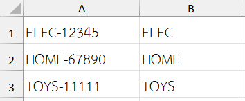 ผลลัพธ์การใช้ฟังก์ชัน TEXTBEFORE ใน Excel แยกหมวดหมู่สินค้าก่อนขีด