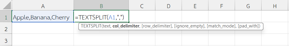 ใช้ฟังก์ชัน TEXTSPLIT ใน Excel แยกข้อความตามเครื่องหมายจุลภาค