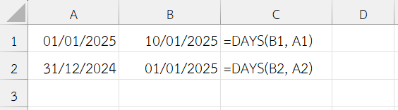 ใช้ฟังก์ชัน DAYS ใน Excel คำนวณจำนวนวันระหว่างสองวัน