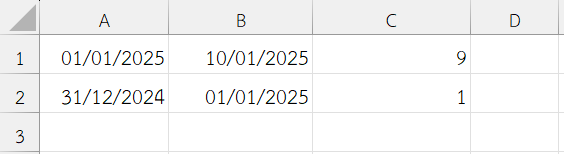 หาค่าผลต่างระหว่างวันที่ปลายทางและวันที่เริ่มต้นในหน่วย “วัน”