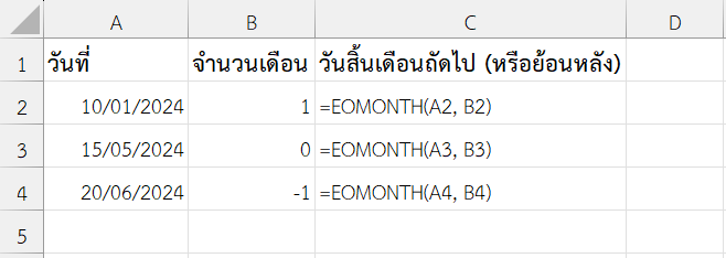 ฟังก์ชัน EOMONTH ใน Excel หาวันสิ้นเดือนถัดไปจากวันที่ที่กำหนด