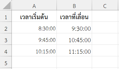 ผลลัพธ์จากการใช้งานฟังก์ชัน TIME ใน Excel ร่วมกับ HOUR, MINUTE, SECOND