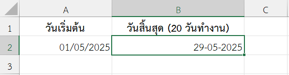 ผลลัพธ์จากการคำนวณวันสิ้นสุดโครงการ