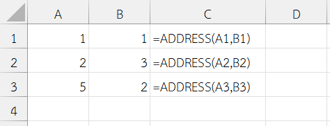 ตัวอย่างการใช้งานฟังก์ชัน ADDRESS ใน Excel