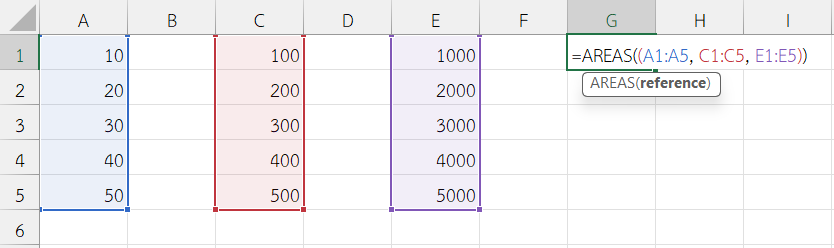 ใช้งานฟังก์ชัน AREAS ใน Excel นับจำนวนช่วงอ้างอิงที่เลือก