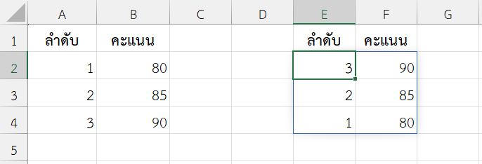 ผลลัพธ์การเลือกแถวทั้งหมดแบบเรียงจากล่างขึ้นบน