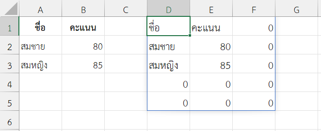 ขยายตารางคะแนนสอบเพื่อใช้คำนวณภายหลัง