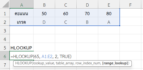 ใช้ฟังก์ชัน HLOOKUP ใน Excel แบบประมาณค่า