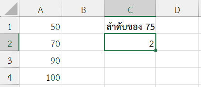 ลำดับของค่า 75 ในชุดที่เรียงลำดับจากน้อยไปมาก