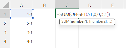 ใช้ฟังก์ชัน OFFSET ใน Excel กับ SUM คำนวณผลรวม dynamic