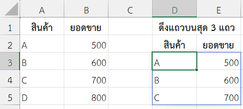 ดึง 3 แถวแรกจากตารางสินค้า