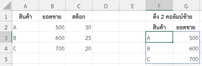 การดึงเฉพาะ 2 คอลัมน์ซ้ายจากตาราง