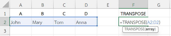 ใช้ฟังก์ชัน TRANSPOSE ใน Excel สลับข้อมูลพนักงานจากแนวนอนเป็นแนวตั้ง