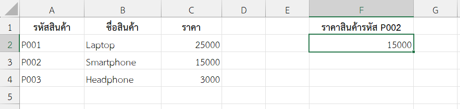 หาว่ารหัส P002 มีราคากี่บาท