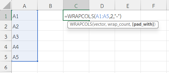 ใช้ฟังก์ชัน WRAPCOLS ใน Excel เติมค่า “-” แทนช่องว่าง