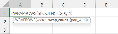 ใช้ฟังก์ชัน WRAPROWS ใน Excel สร้างตารางตัวเลข 1–20