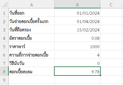 ผลลัพธ์การคำนวณดอกเบี้ยสะสมแบบรายไตรมาส