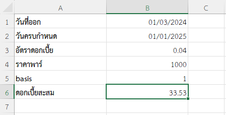 ใช้ Actual/Actual (basis = 1)
