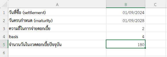 จำนวนวันในงวดดอกเบี้ยปัจจุบัน
