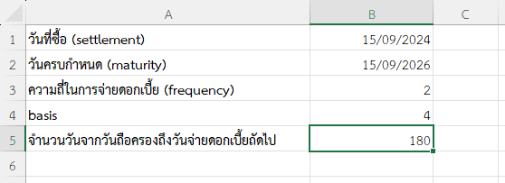 จำนวนวันจากวันถือครองถึงวันจ่ายดอกเบี้ยถัดไป