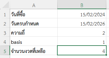 จำนวนงวดการจ่ายดอกเบี้ยที่เหลืออยู่ของพันธบัตรจ่ายครึ่งปี (Actual/Actual)