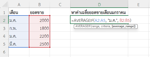 ใช้ฟังก์ชัน AVERAGEIF ใน Excel หาค่าเฉลี่ยยอดขายเฉพาะของเดือนมกราคม