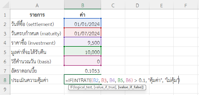 ใช้ฟังก์ชัน INTRATE ใน Excel ประเมินความคุ้มค่าของการลงทุน
