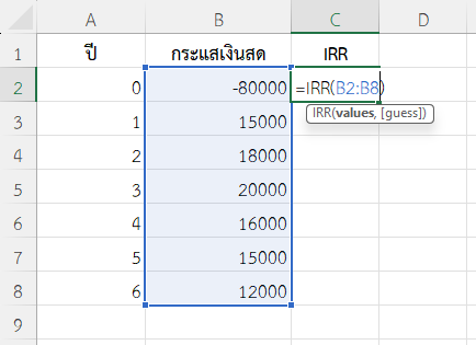 ใช้ฟังก์ชัน IRR ใน Excel วิเคราะห์ IRR กรณีกระแสเงินสดไม่สม่ำเสมอ