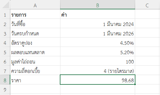 ตัวอย่างที่ 3: วิเคราะห์ราคาพันธบัตรในตลาดรอง