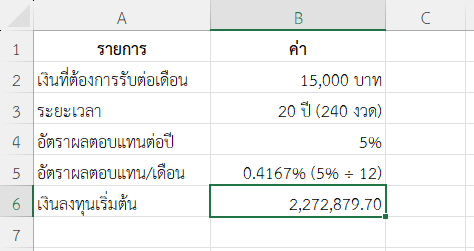 ตัวอย่างที่ 2: วางแผนบำนาญหลังเกษียณ