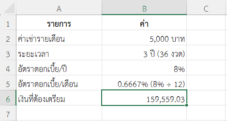 ตัวอย่างที่ 5: ประเมินค่าเช่าอุปกรณ์สำนักงาน
