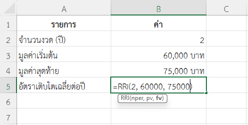 ใช้ฟังก์ชัน RRI ใน Excel วางแผนการลงทุนระยะสั้น