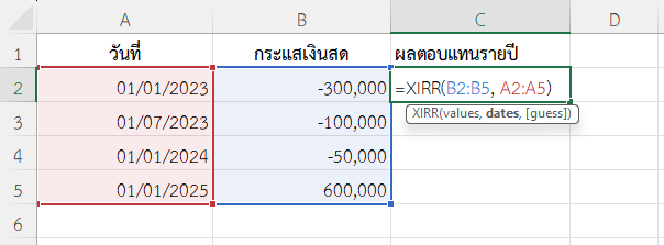 ใช้ฟังก์ชัน XIRR ใน Excel หาผลตอบแทนจากการลงทุนในอสังหาฯ ที่มีค่าใช้จ่ายหลายงวด