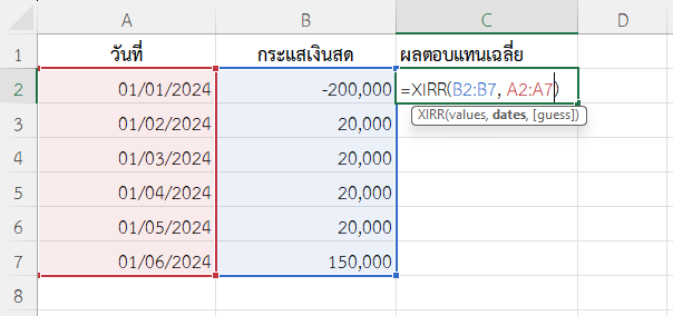 ใช้ฟังก์ชัน XIRR ใน Excel หาผลตอบแทนจากธุรกิจที่มีรายรับเป็นงวดรายเดือน