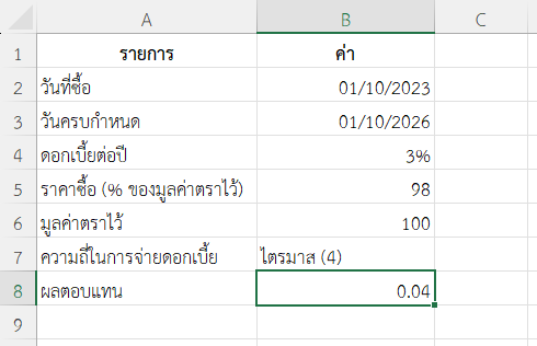 ตัวอย่างที่ 2: พันธบัตรที่จ่ายดอกเบี้ยรายไตรมาส