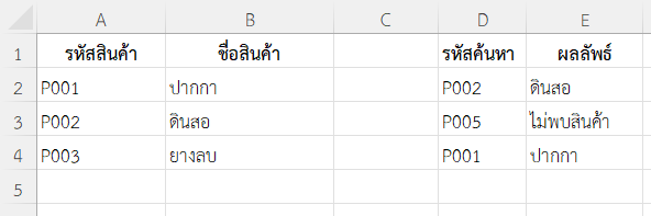 แสดงชื่อสินค้าตามรหัส หากไม่พบรหัสในระบบให้แสดงว่า "ไม่พบสินค้า"