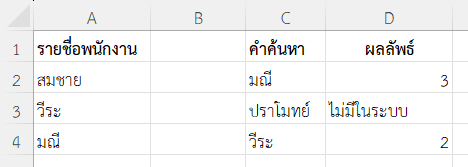 ตรวจสอบผลลัพธ์จาก MATCH