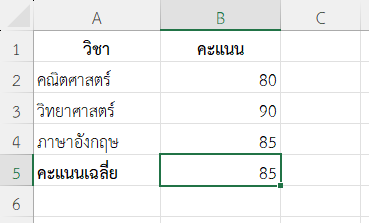 หาค่าเฉลี่ยคะแนนโดยไม่ต้องเขียนสูตรยาวซ้ำ