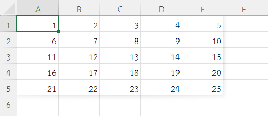 สร้างตารางขนาด 5 แถว 5 คอลัมน์