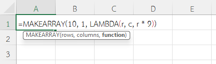 ใช้ฟังก์ชัน MAKEARRAY ใน Excel สร้างตารางค่าคูณแม่ 9