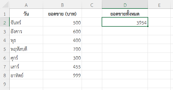 ตัวอย่างที่ 1: หาผลรวมของตัวเลขทั้งหมดในรายการ
