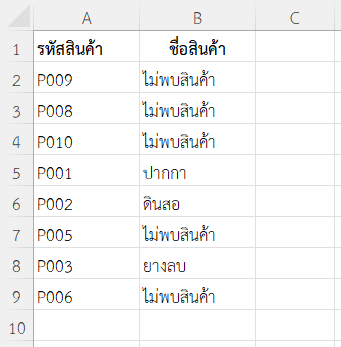 แสดงรายชื่อสินค้า โดยเปรียบเทียบกับรหัสสินค้า