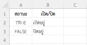 ต้องการแสดงคำว่า "เปิดอยู่" ถ้าค่าความจริงเป็น TRUE