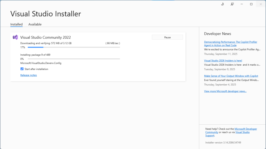 กระบวนการติดตั้ง Visual Studio 2022